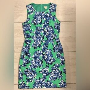 J. Crew Green Floral Dress with Blue Print